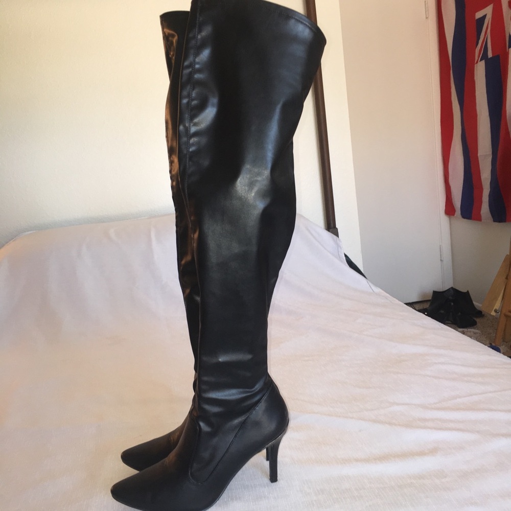 Black leather over the knee boots